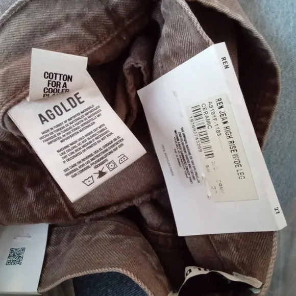 Agolde Ren Jeans Ceramic 27 Tan Brown Wide Leg High Rise Ankle Jean Copper Pants